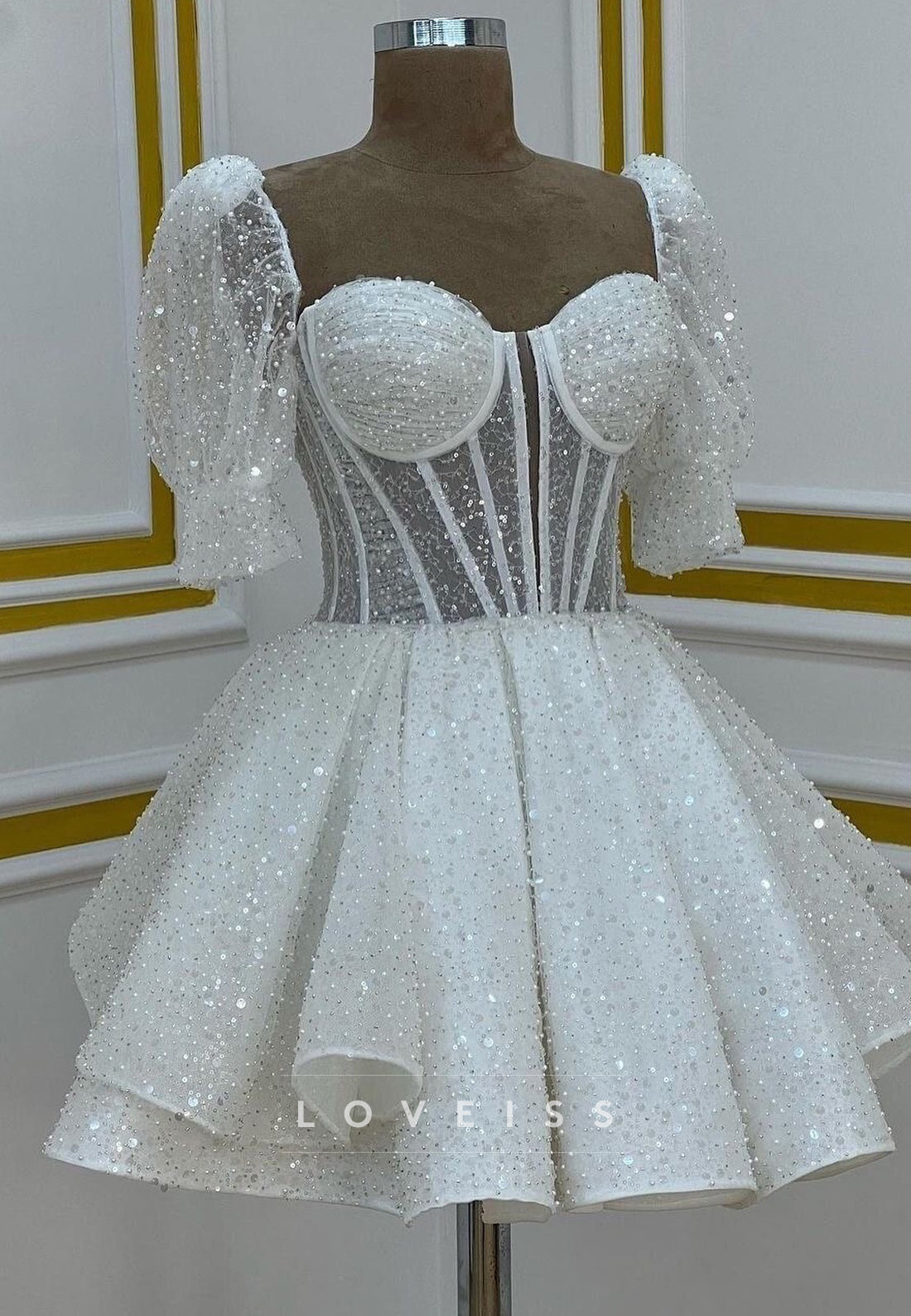 Sweetheart Sparkly Short Sleeves A-Line Party Homecoming Dress