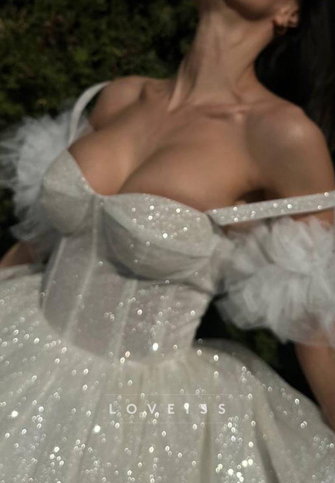 Sweetheart Sparkly Straps Ball Gown A-Line Midi Wedding Dress