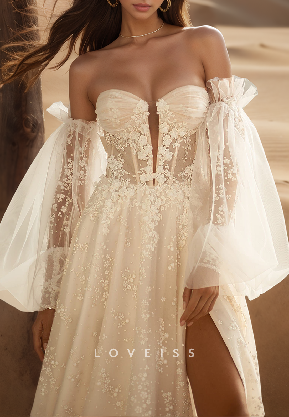 Sweetheart Strapless Appliques Siide Slit A-Line Wedding Dress