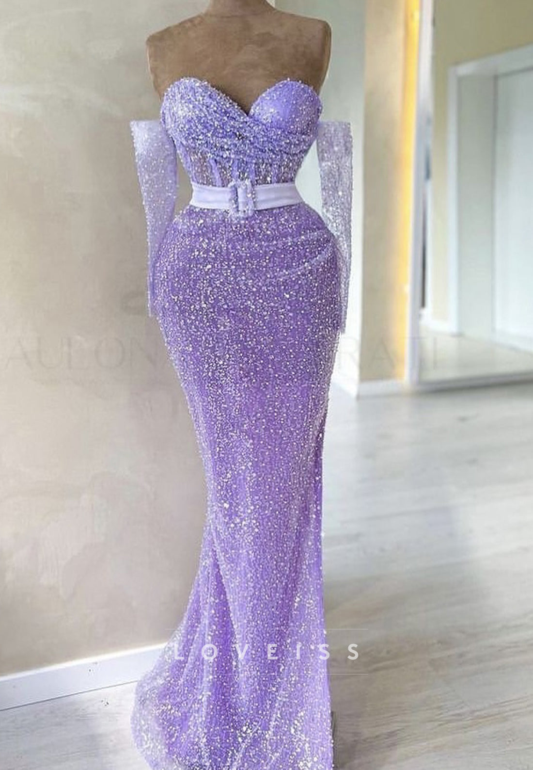 Sweetheart Strapless Beaded Emboridory Mermaid Prom Dress