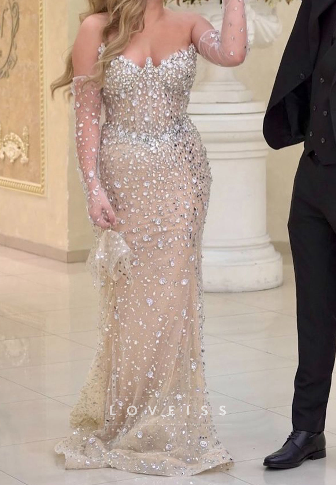 Sweetheart Strapless Beaded Sparkly Mermaid Prom Dress