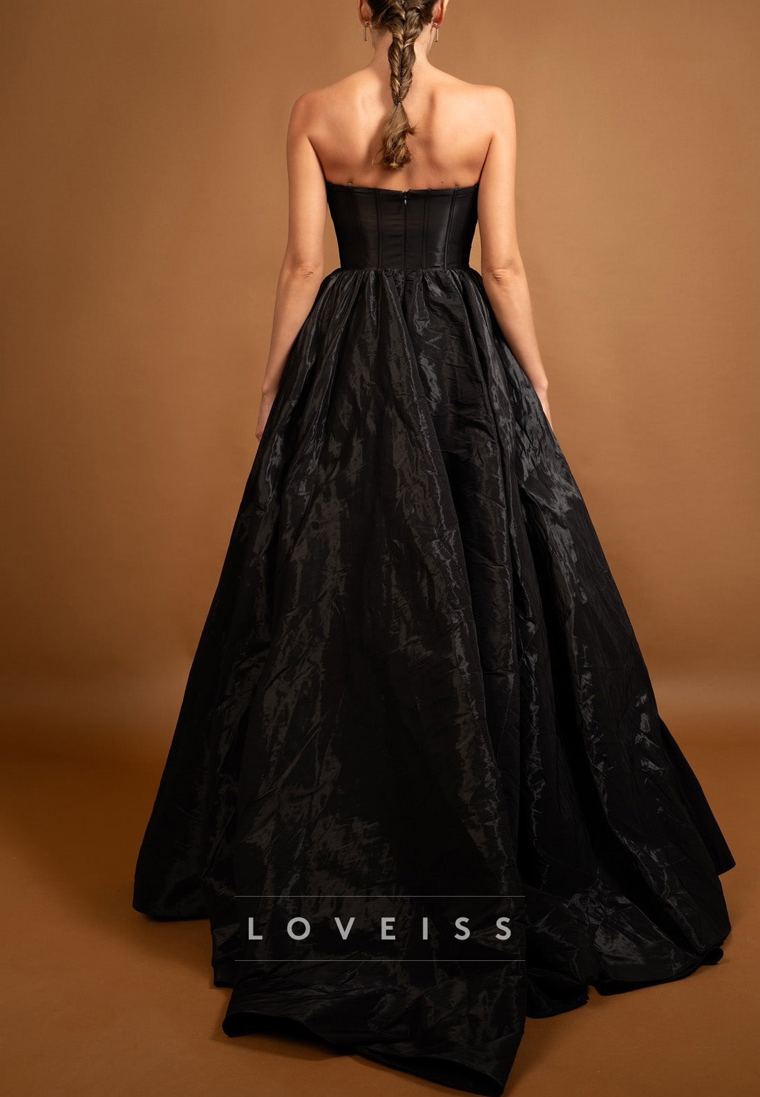 Sweetheart Strapless Beading Pleated A-Line Black Prom Dress