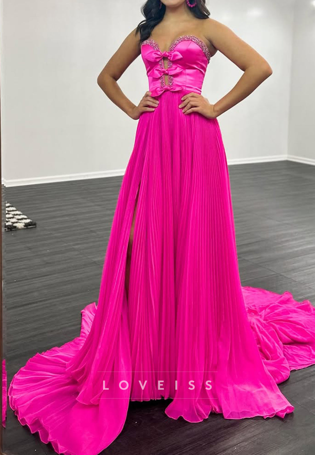 Sweetheart Strapless Bowknot Pleated A-Line Prom Dress