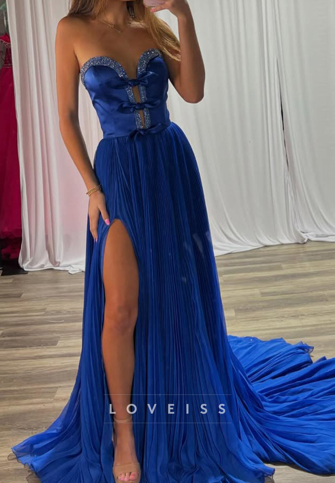 Sweetheart Strapless Bowknot Pleated A-Line Prom Dress