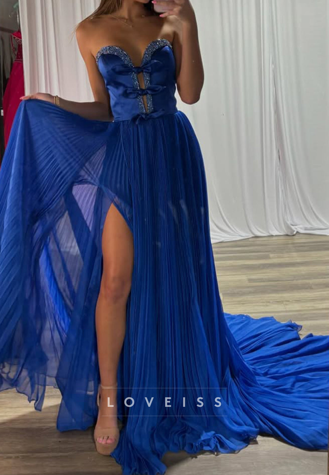 Sweetheart Strapless Bowknot Pleated A-Line Prom Dress