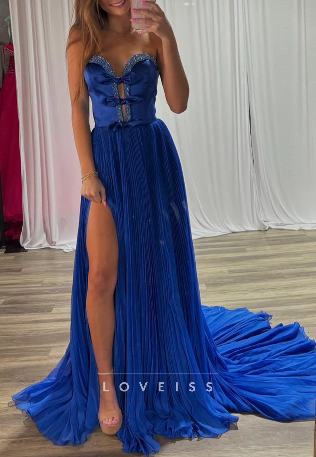 Sweetheart Strapless Bowknot Pleated A-Line Prom Dress