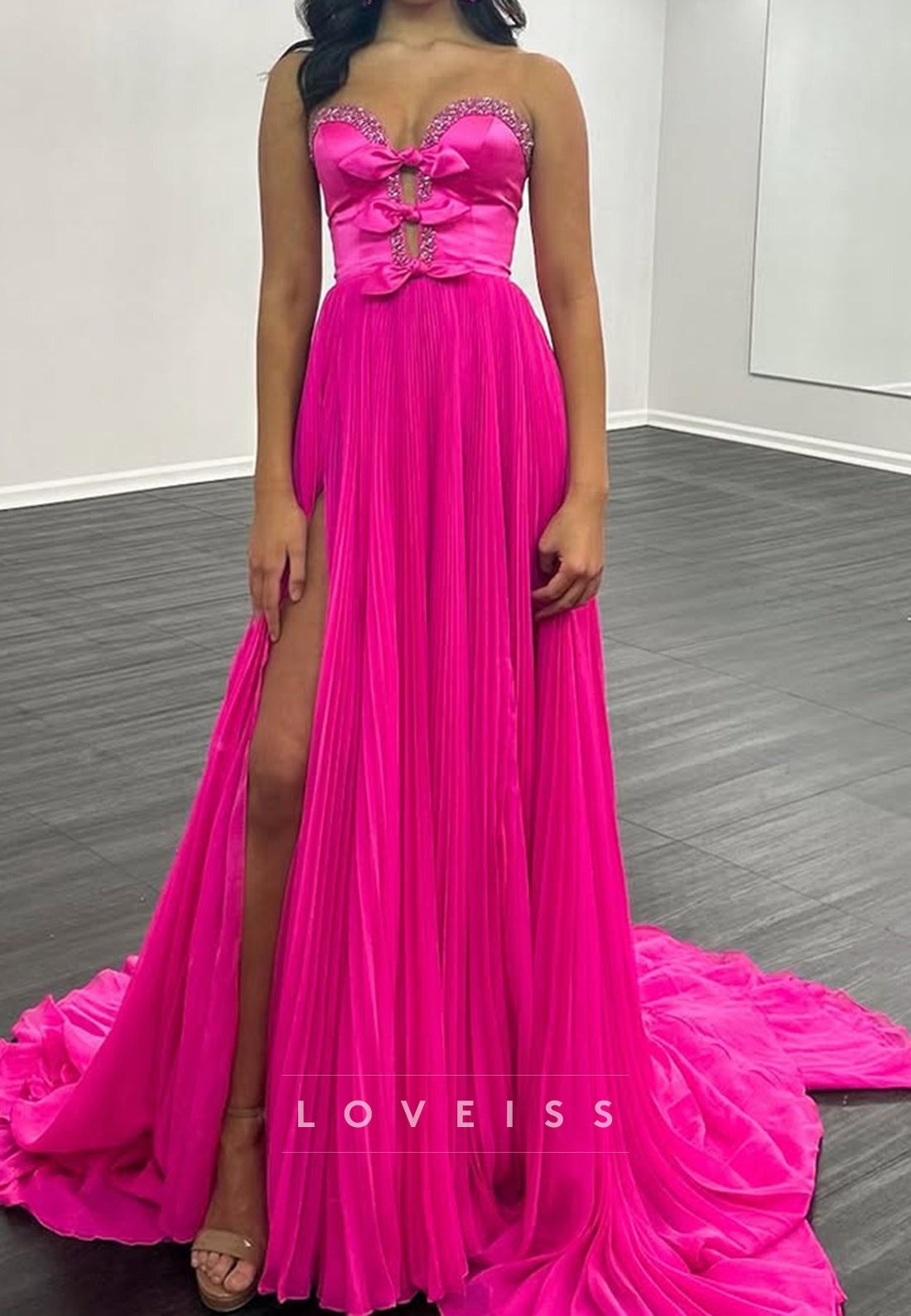 Sweetheart Strapless Bowknot Pleated A-Line Prom Dress