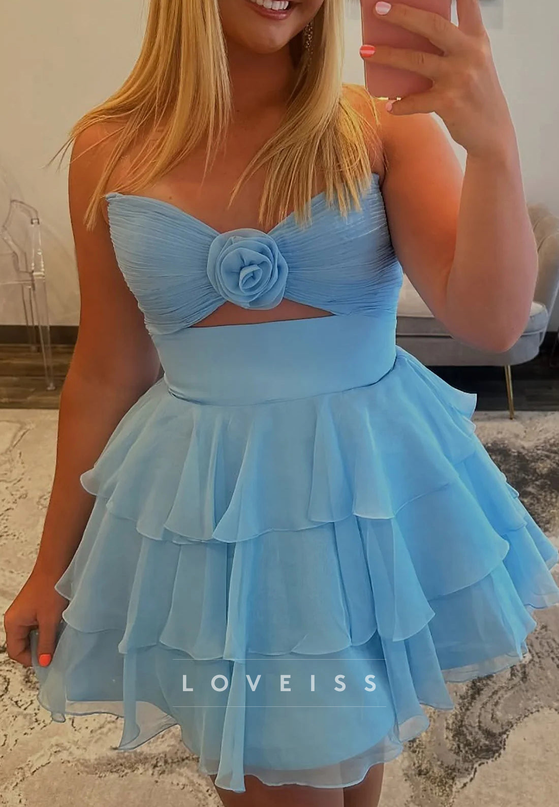 Sweetheart Strapless Chiffon Tiered A-Line Party Homecoming Dress