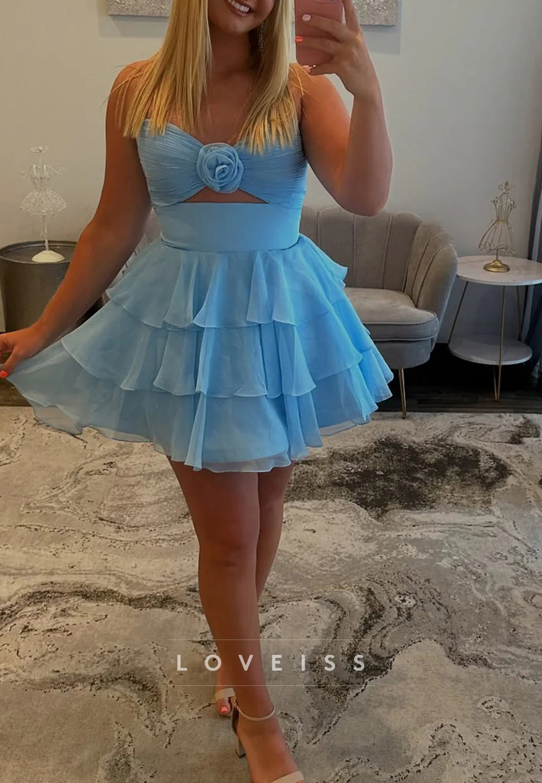 Sweetheart Strapless Chiffon Tiered A-Line Party Homecoming Dress