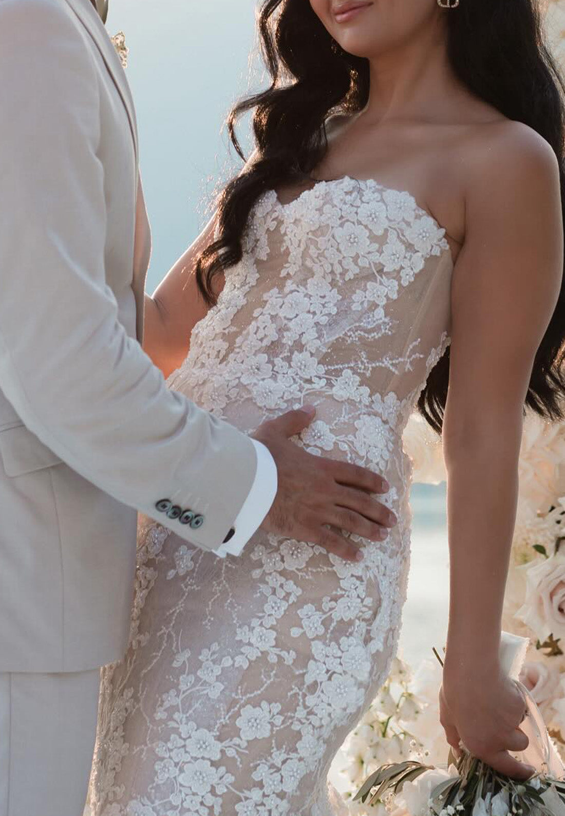 Sweetheart Strapless Floral Appliques Mermaid Wedding Dress