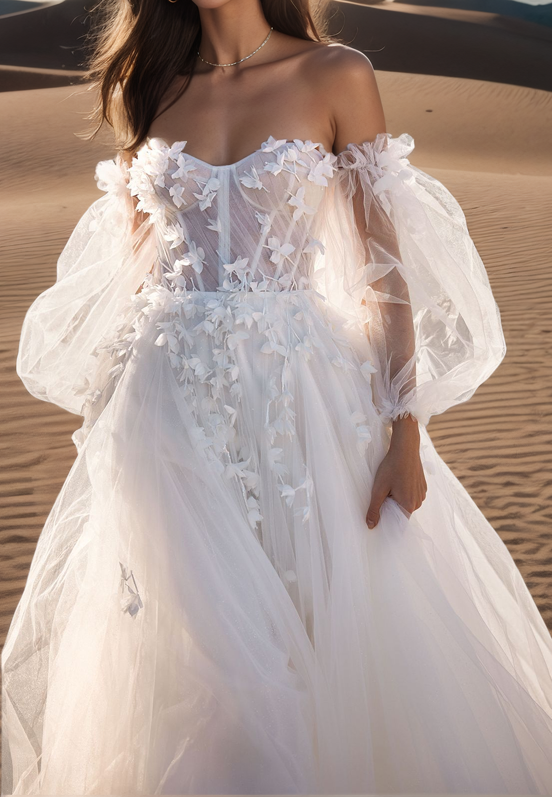 Sweetheart Strapless Floral Appliques Tulle Ball Gown Wedding Dress