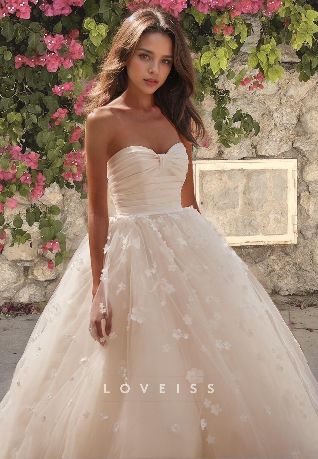 Sweetheart Strapless Floral Embellished Tulle Ball Gown Wedding Dress
