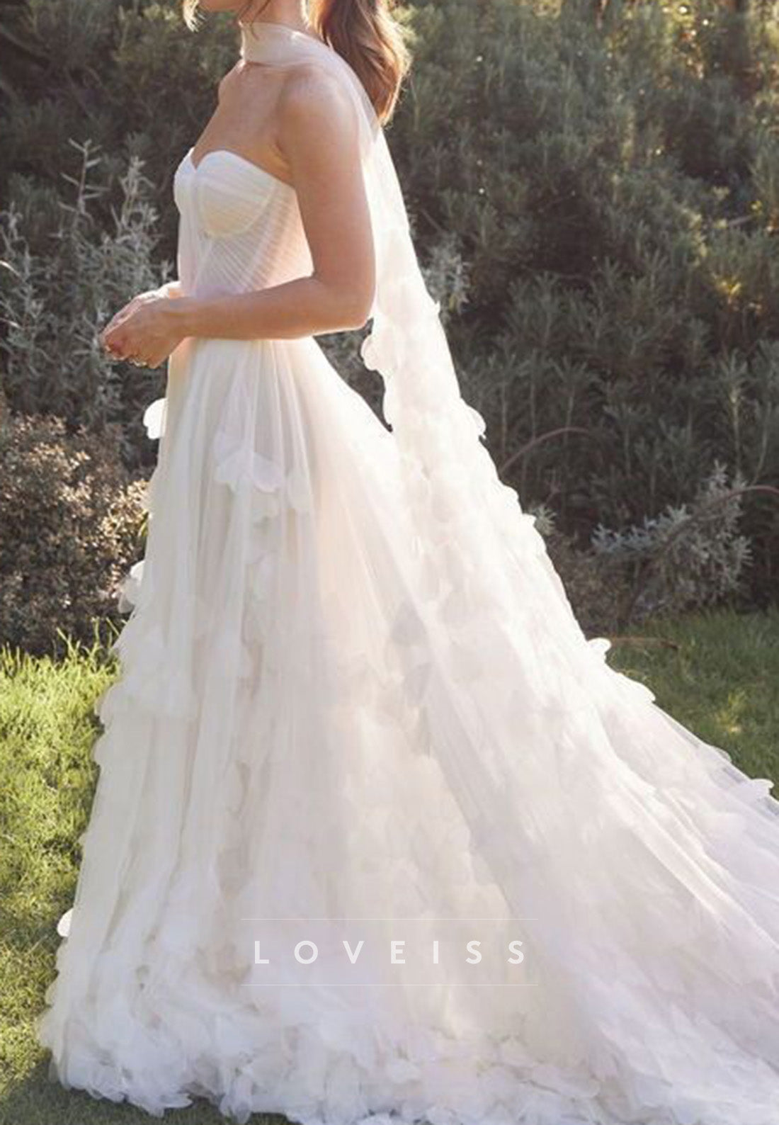 Sweetheart Strapless Floral Pleated A-Line Summer Wedding Dress