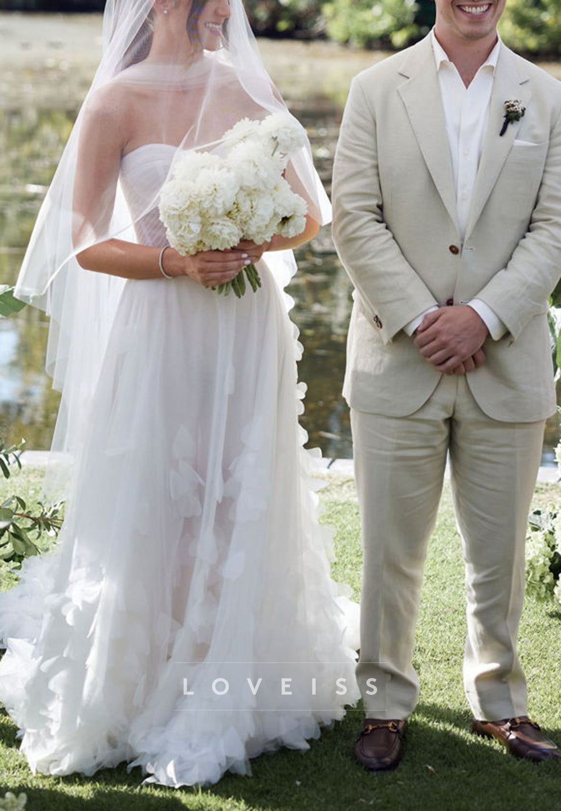 Sweetheart Strapless Floral Pleated A-Line Summer Wedding Dress