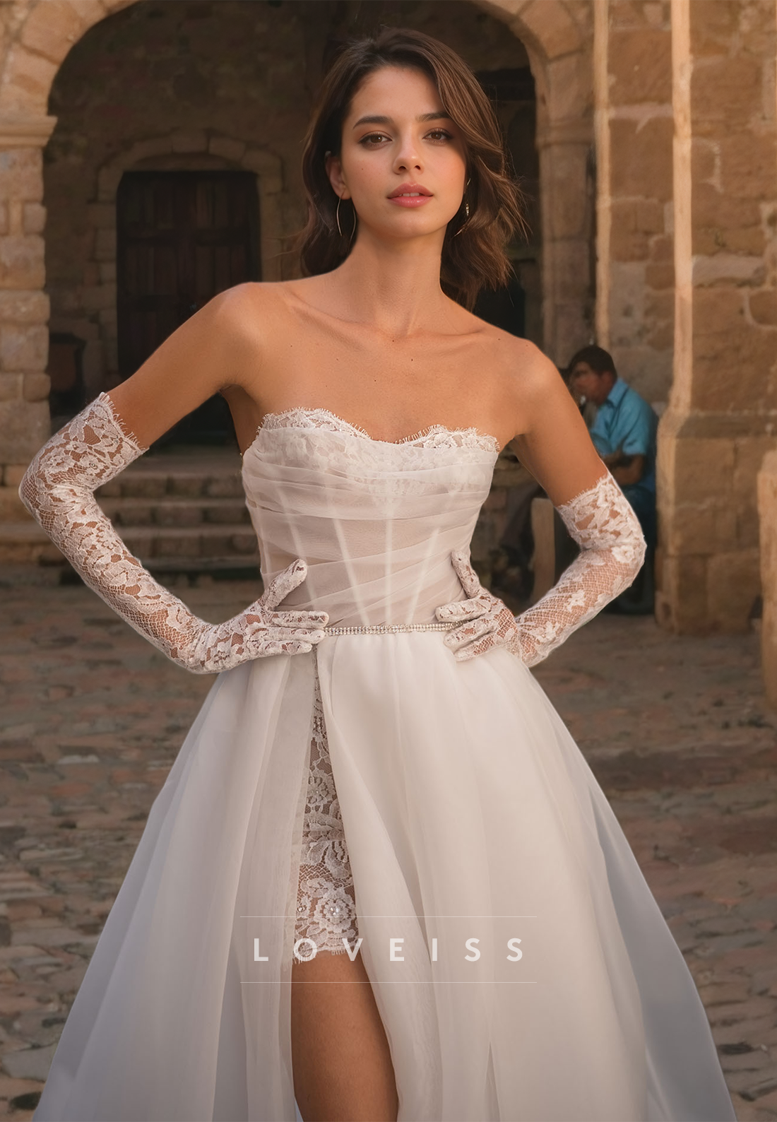 Sweetheart Strapless High Slit A-Line Wedding Dress