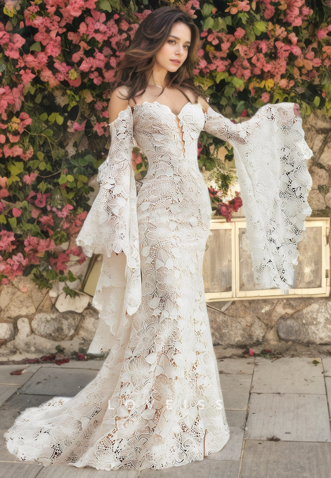 Sweetheart Strapless Long Sleeves Appliques Mermaid Wedding Dress