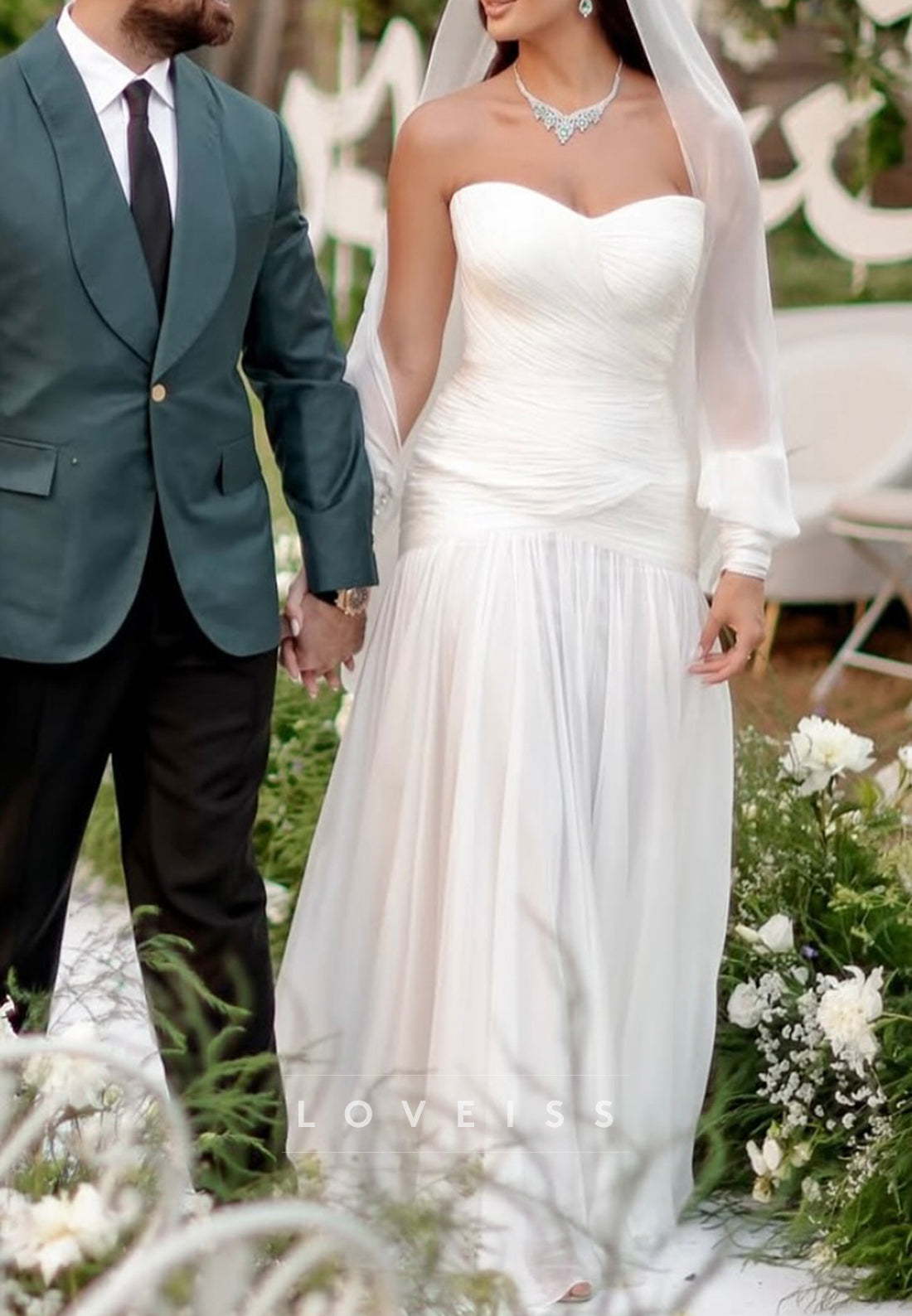 Sweetheart Strapless Pleated A-Line Beach Wedding Dress
