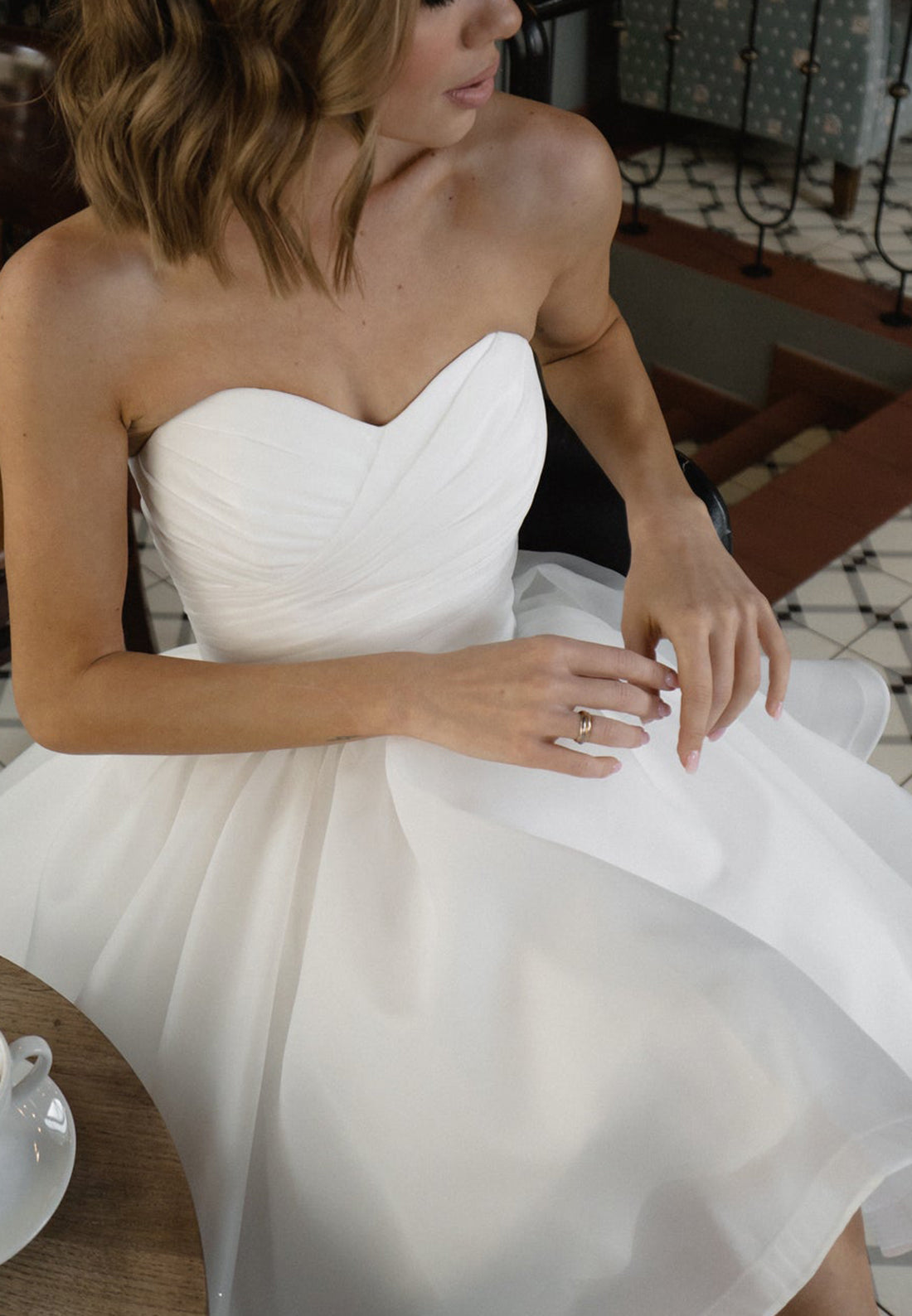 Sweetheart Strapless Pleated A-Line Short Beach Wedding Dress