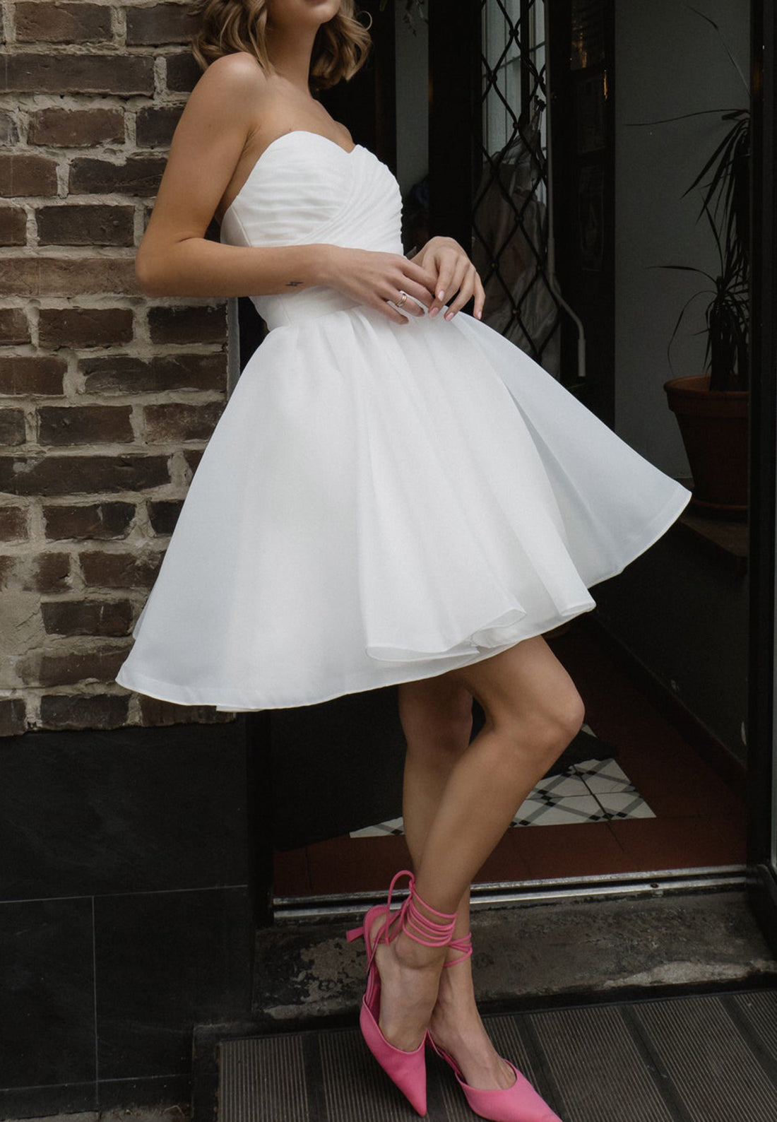 Sweetheart Strapless Pleated A-Line Short Beach Wedding Dress