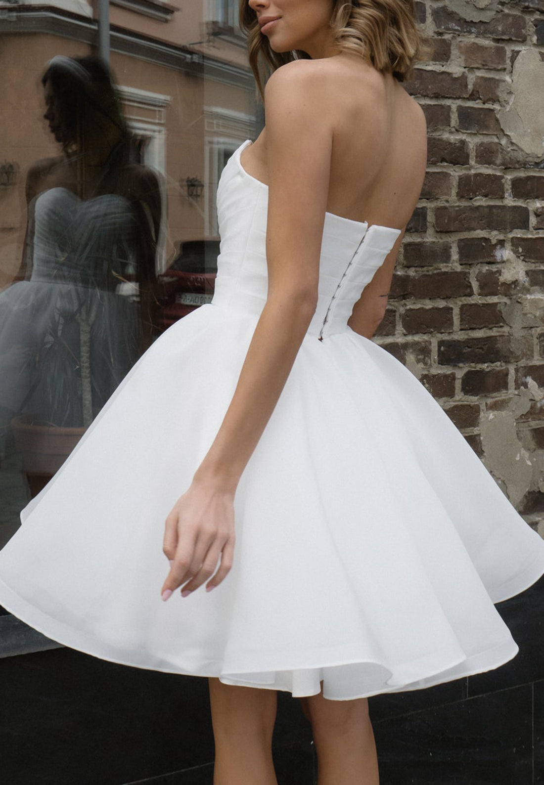 Sweetheart Strapless Pleated A-Line Short Beach Wedding Dress