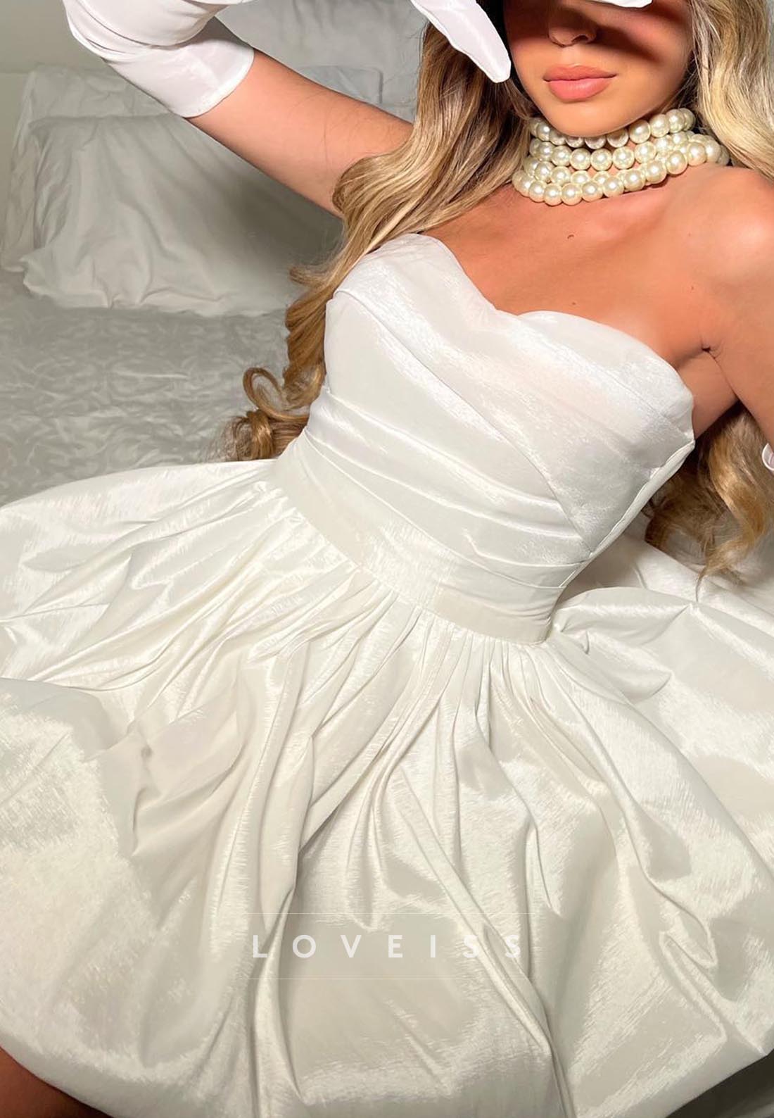 Sweetheart Strapless Pleated A-Line Short Wedding Dress