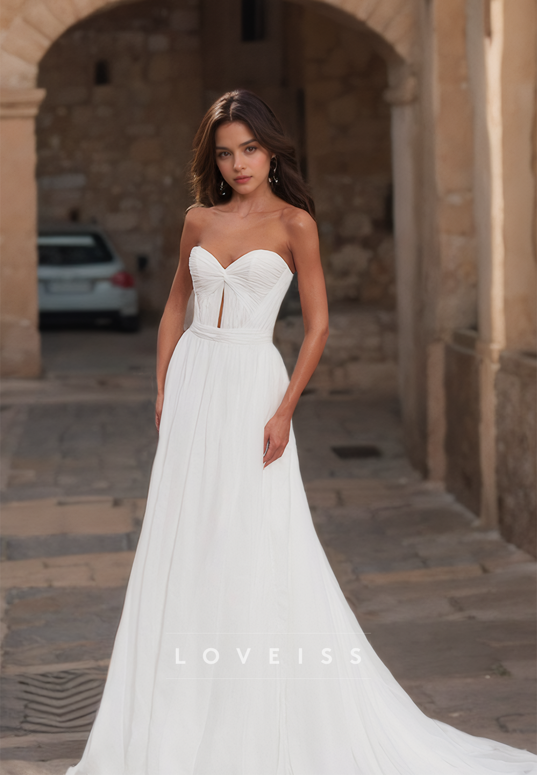 Sweetheart Strapless Pleated Illusion A-Line Beach Wedding Dress