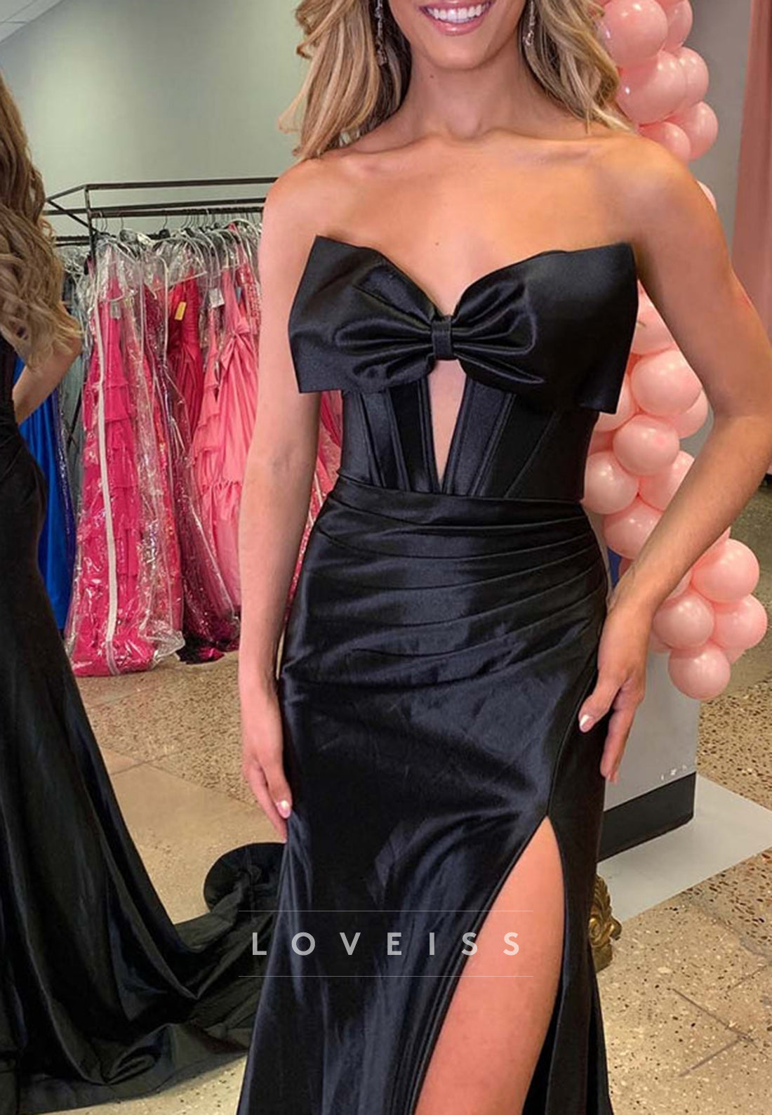 Sweetheart Strapless Pleated Illusion Bowknot Sheath Prom Dress
