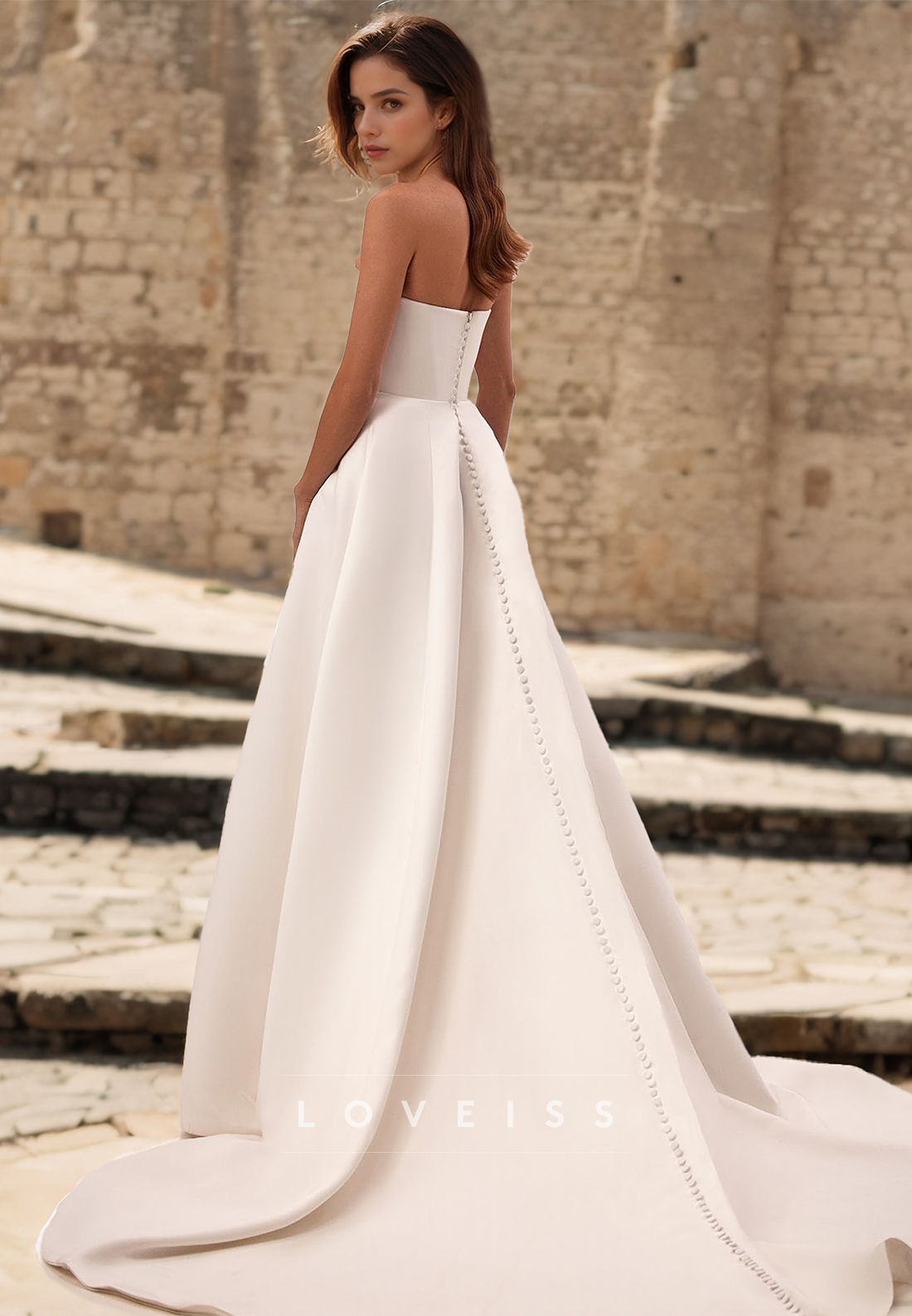 Sweetheart Strapless Pleated Sleek Satin Side Slit A-Line Wedding Dress