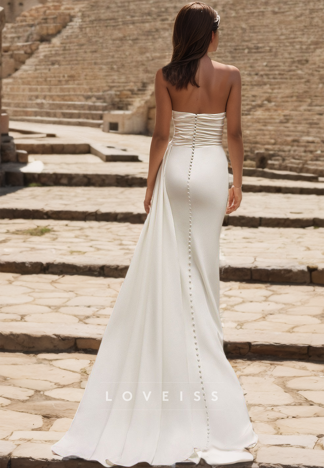 Sweetheart Strapless Ruched Side Slit Sheath Wedding Dress