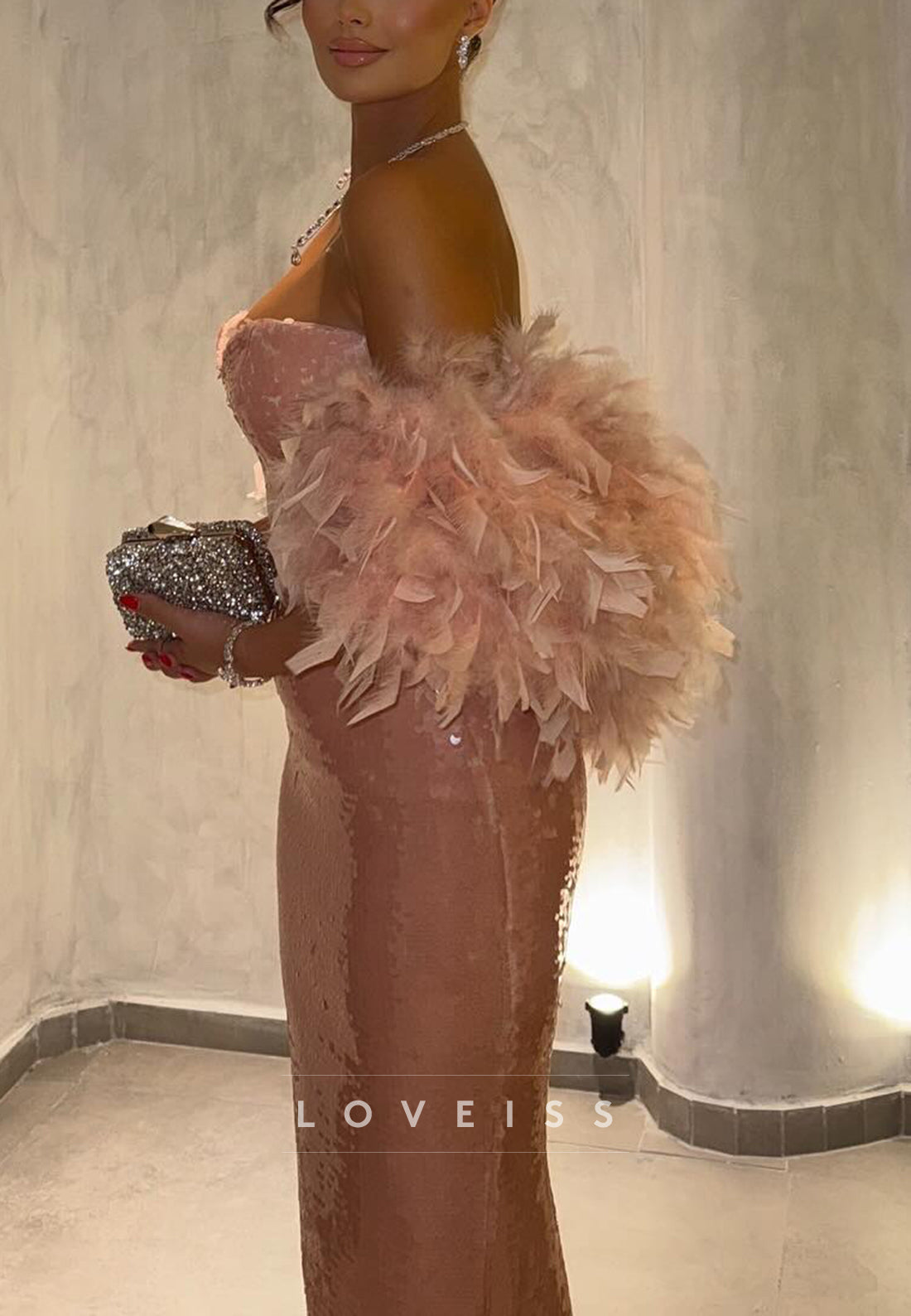 Sweetheart Strapless Sequins Sparkly Mermaid Pink Prom Dress