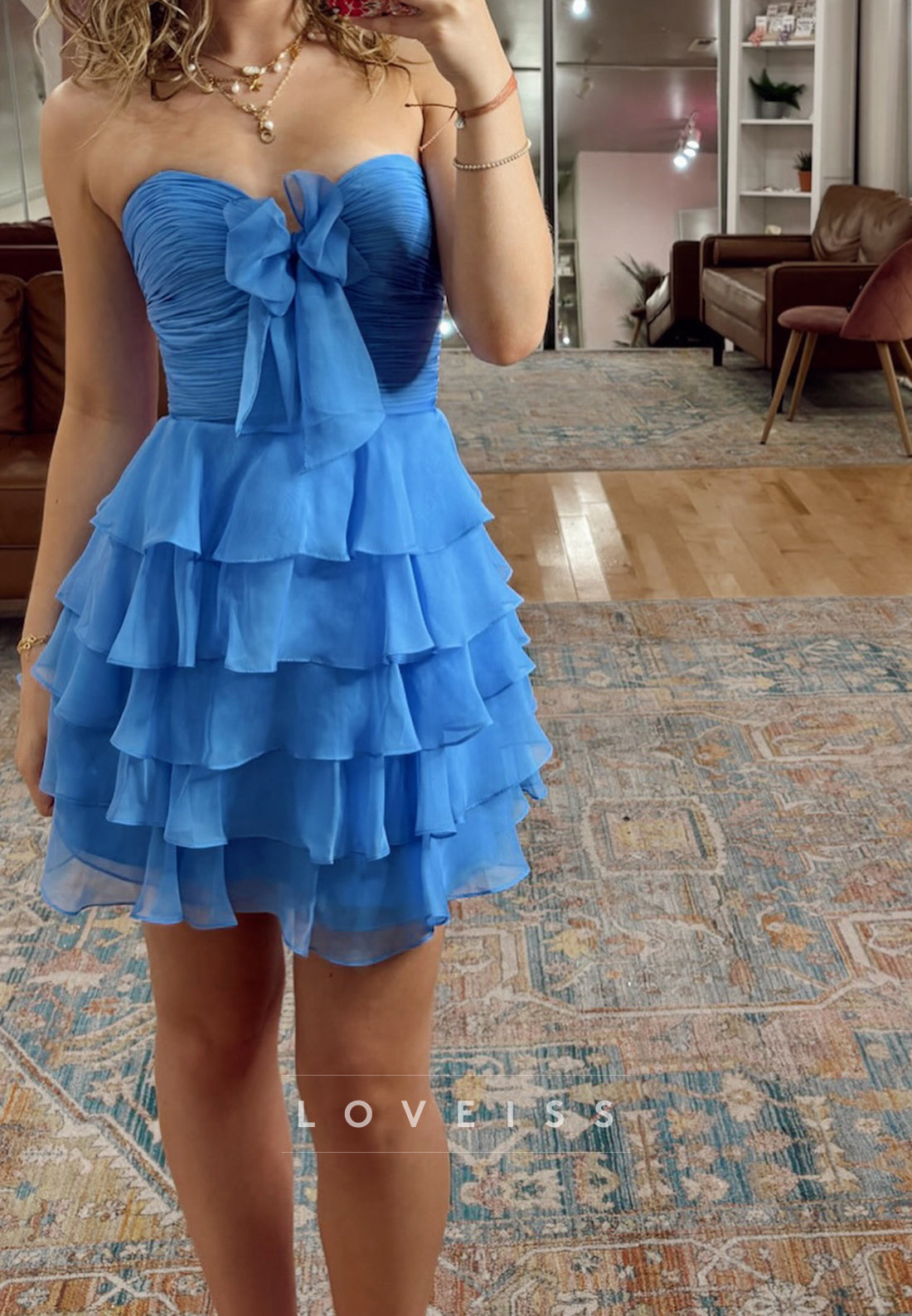 Sweetheart Strapless Tiered Chiffon A-Line Short Homecoming Dress
