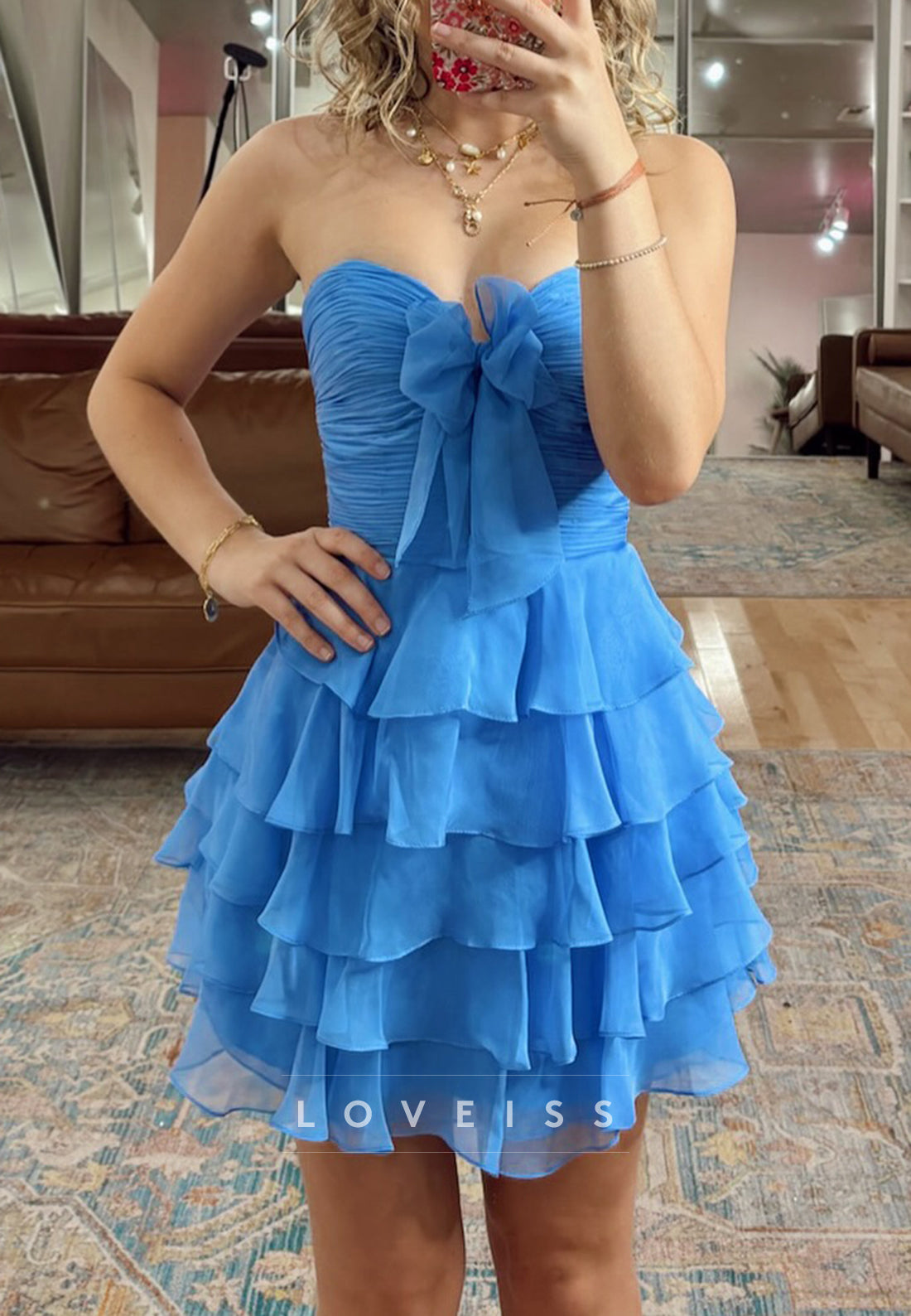 Sweetheart Strapless Tiered Chiffon A-Line Short Homecoming Dress
