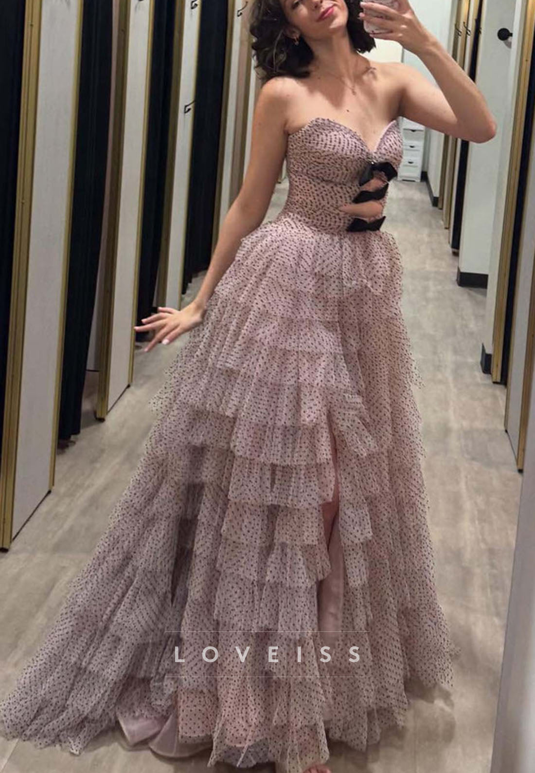 Sweetheart Strapless Tulle Bowknot Tiered A-Line Prom Dress