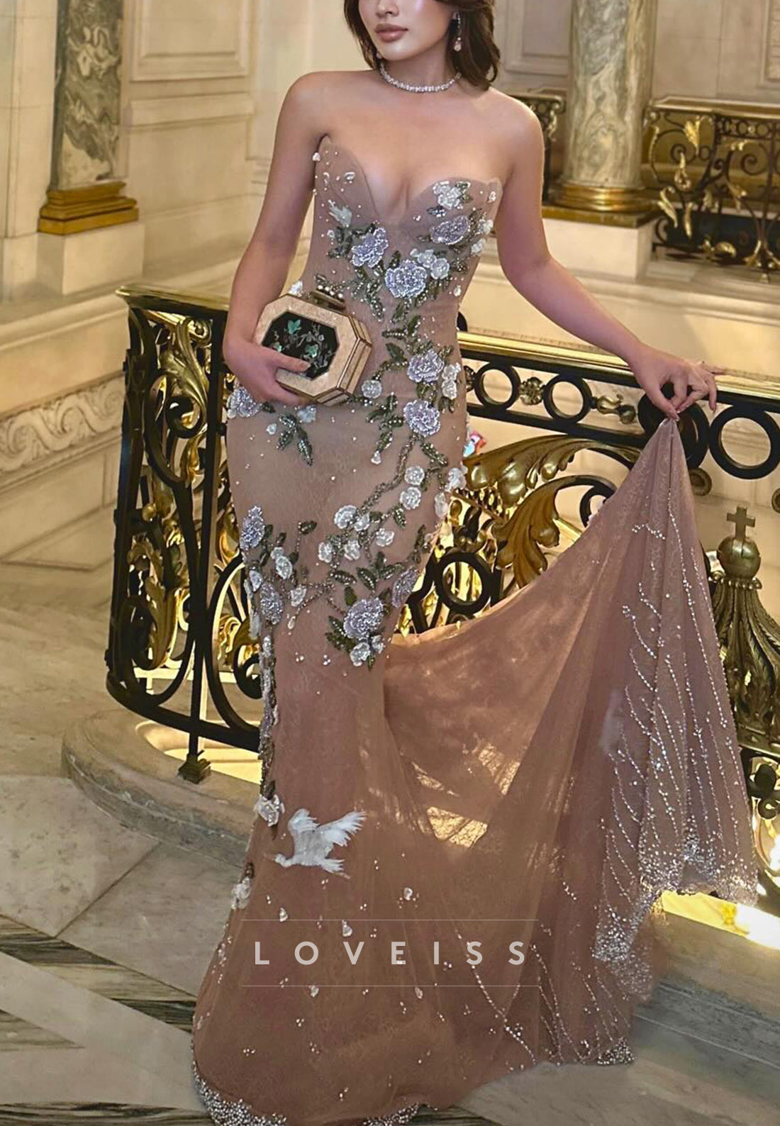 Sweetheart Straplesss Sequins Appliques Mermaid Evening Dress