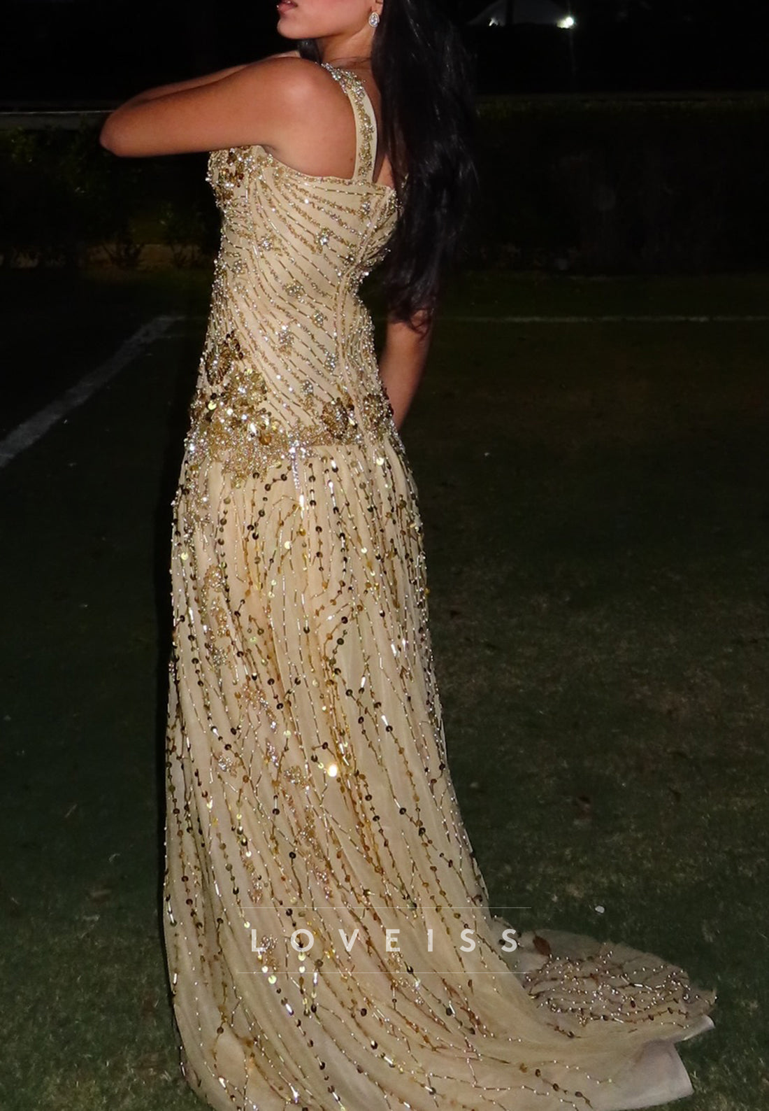 Sweetheart Straps Beaded Embroidery Sparkly A-Line Prom Dress