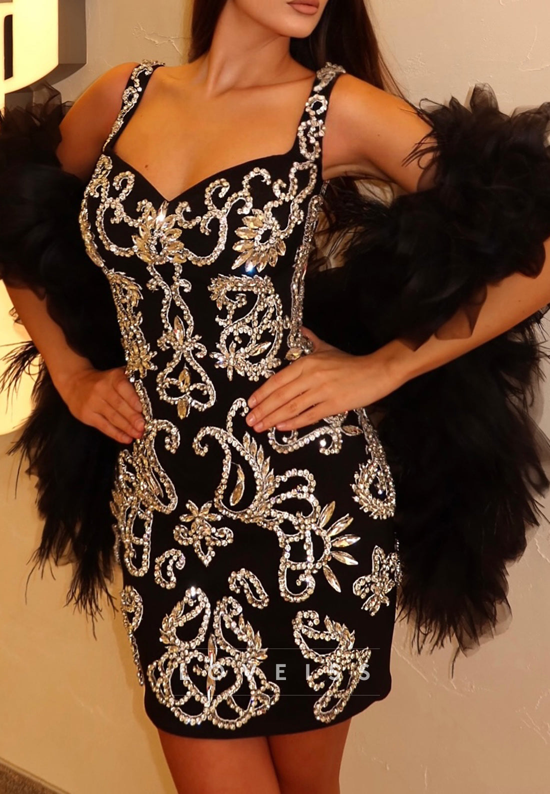 Sweetheart Straps Beaded Sheath Party Homecoming Dress