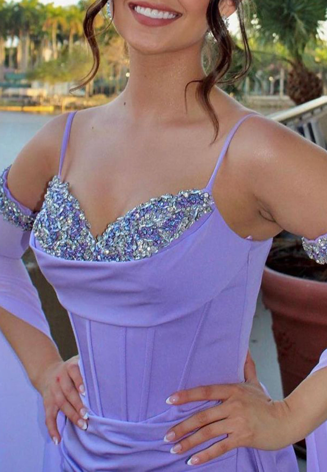 Sweetheart Straps Beaded Side Slit Prom Dress Sheath Evening Dress