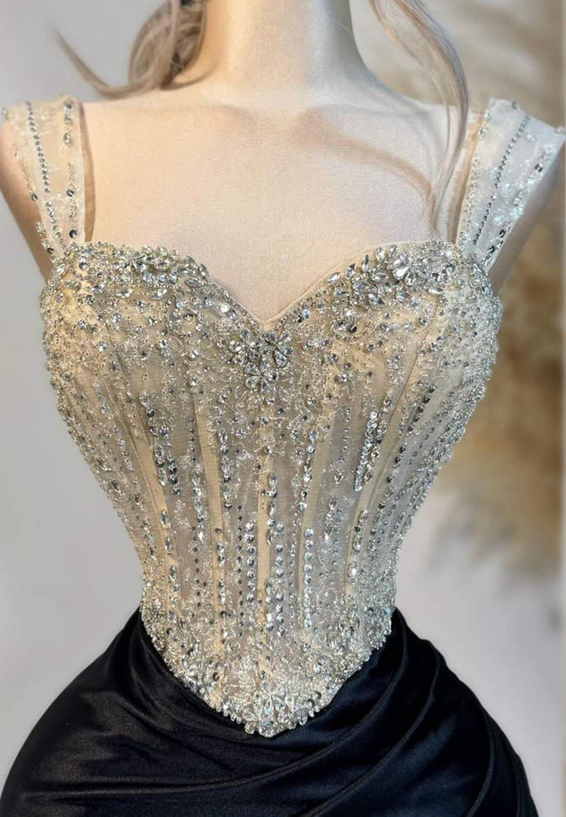 Sweetheart Straps Beaded Side Slit Sheath Sparkly Prom Dress