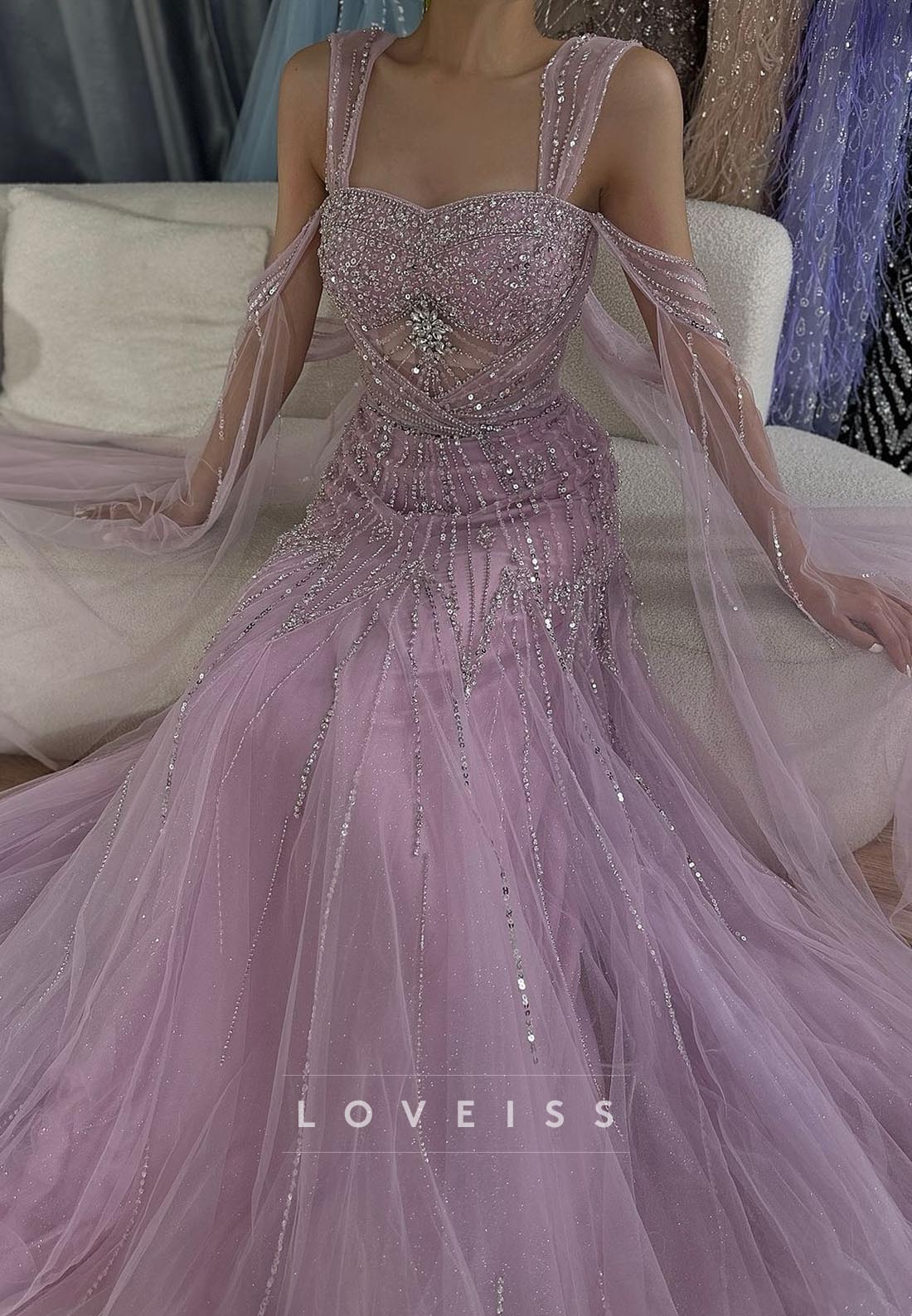 Sweetheart Straps Beaded Sparkly A-Line Prom Dress