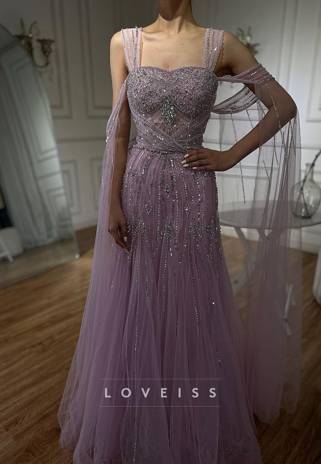 Sweetheart Straps Beaded Sparkly A-Line Prom Dress