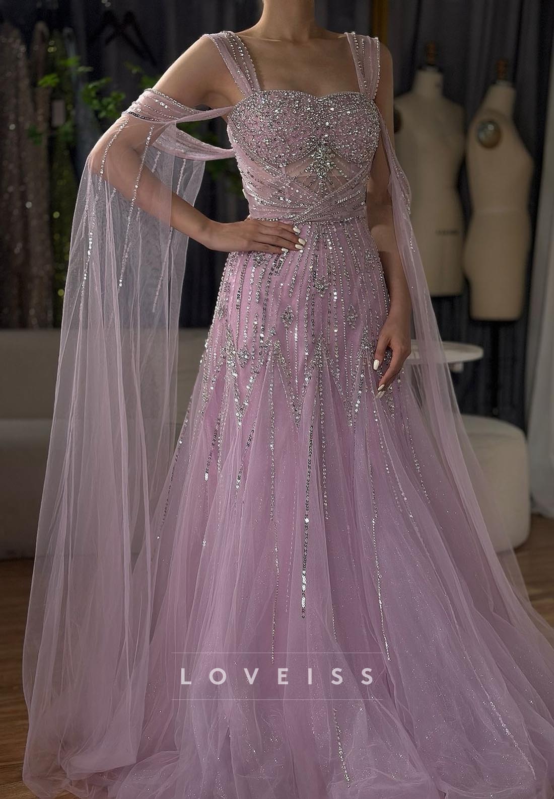 Sweetheart Straps Beaded Sparkly A-Line Prom Dress