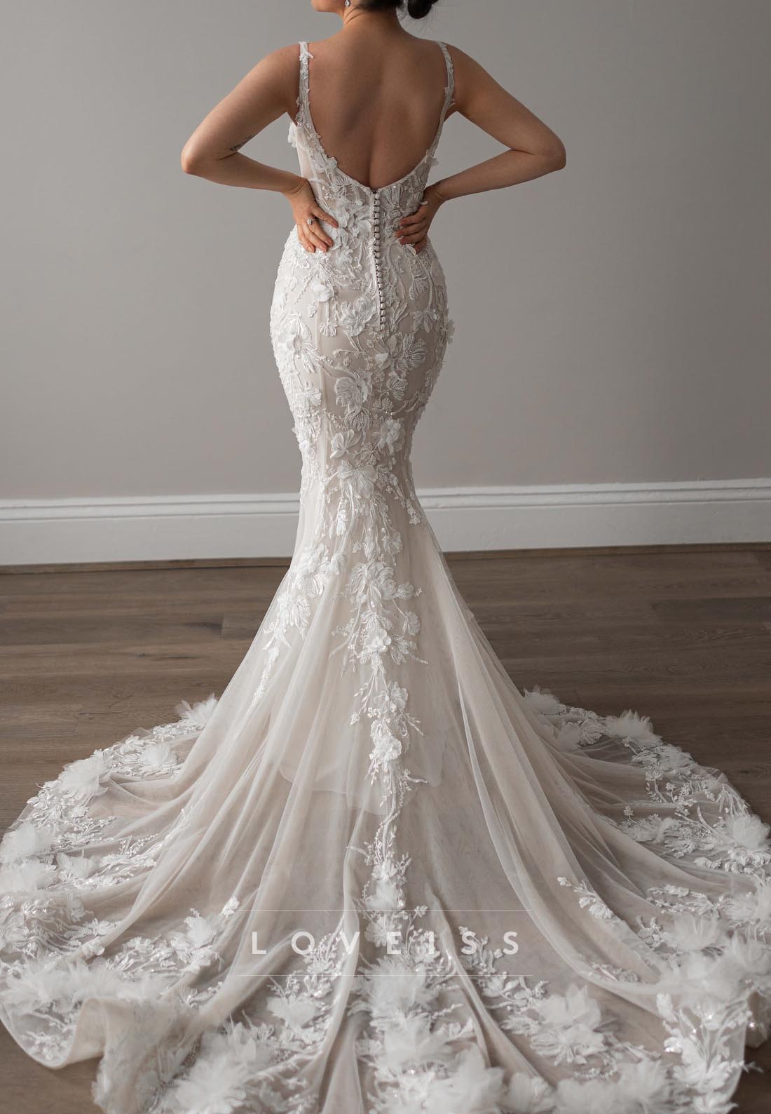 Sweetheart Straps Floral Appliques Mermaid Wedding Dress