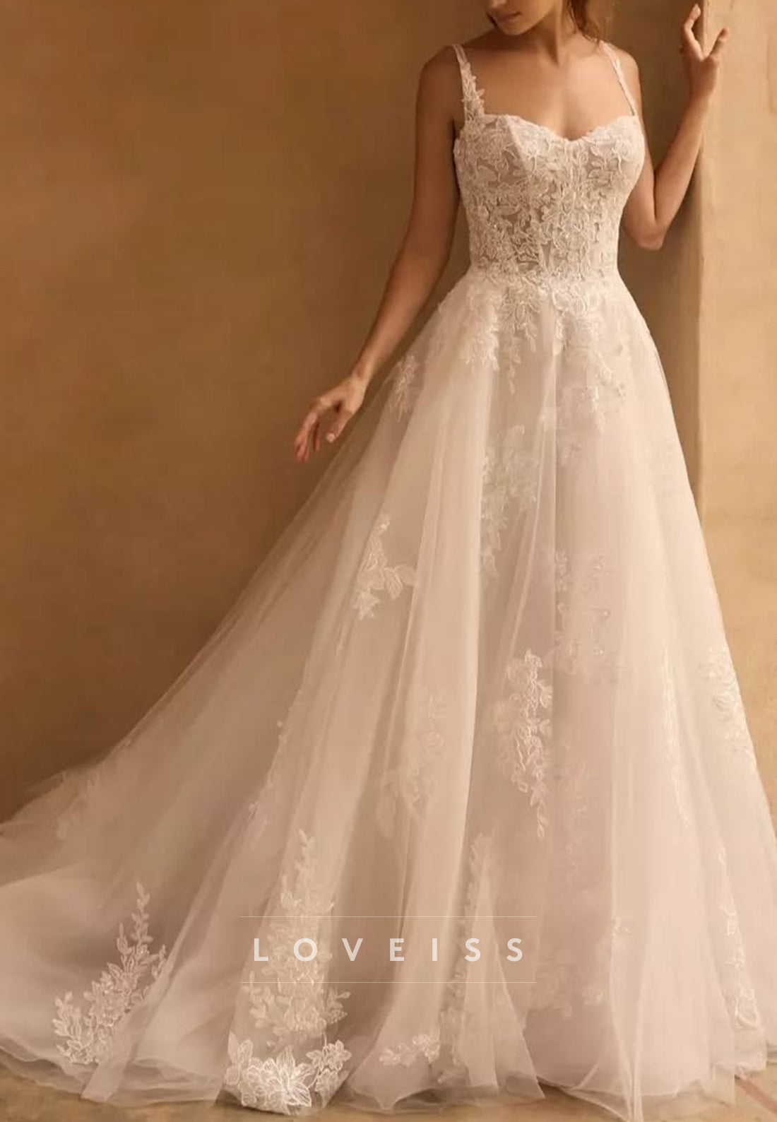 Sweetheart Straps Lace Appliques A-Line Wedding Dress