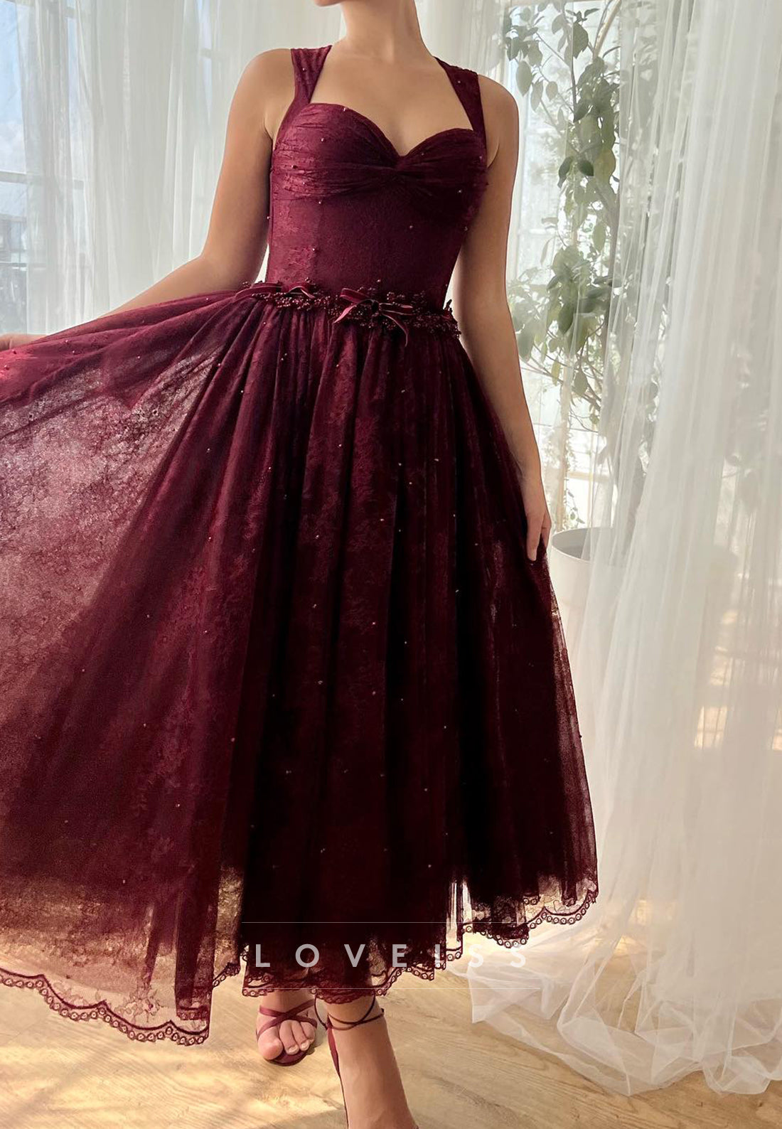 Sweetheart Straps Lace Appliques Party Dress A-Line Prom Dress