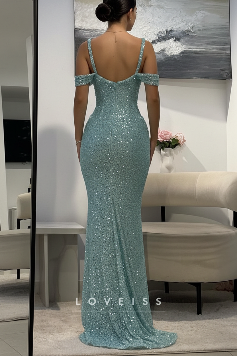 Sweetheart Straps Lace Sequins Sparkly Mermaid Prom Dress