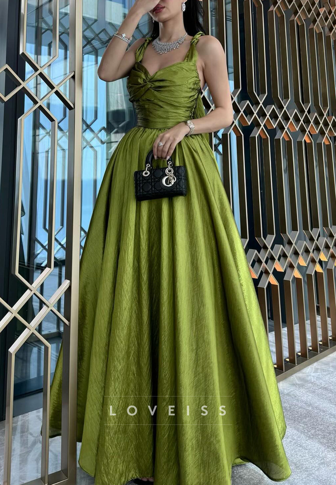 High Neck Long Sleeves Pleated Sleek A-Line Mother of Bride Dress Loveiss High Neck Long Sleeves Pleated Sleek A-Line Mother of Bride Dress Loveiss