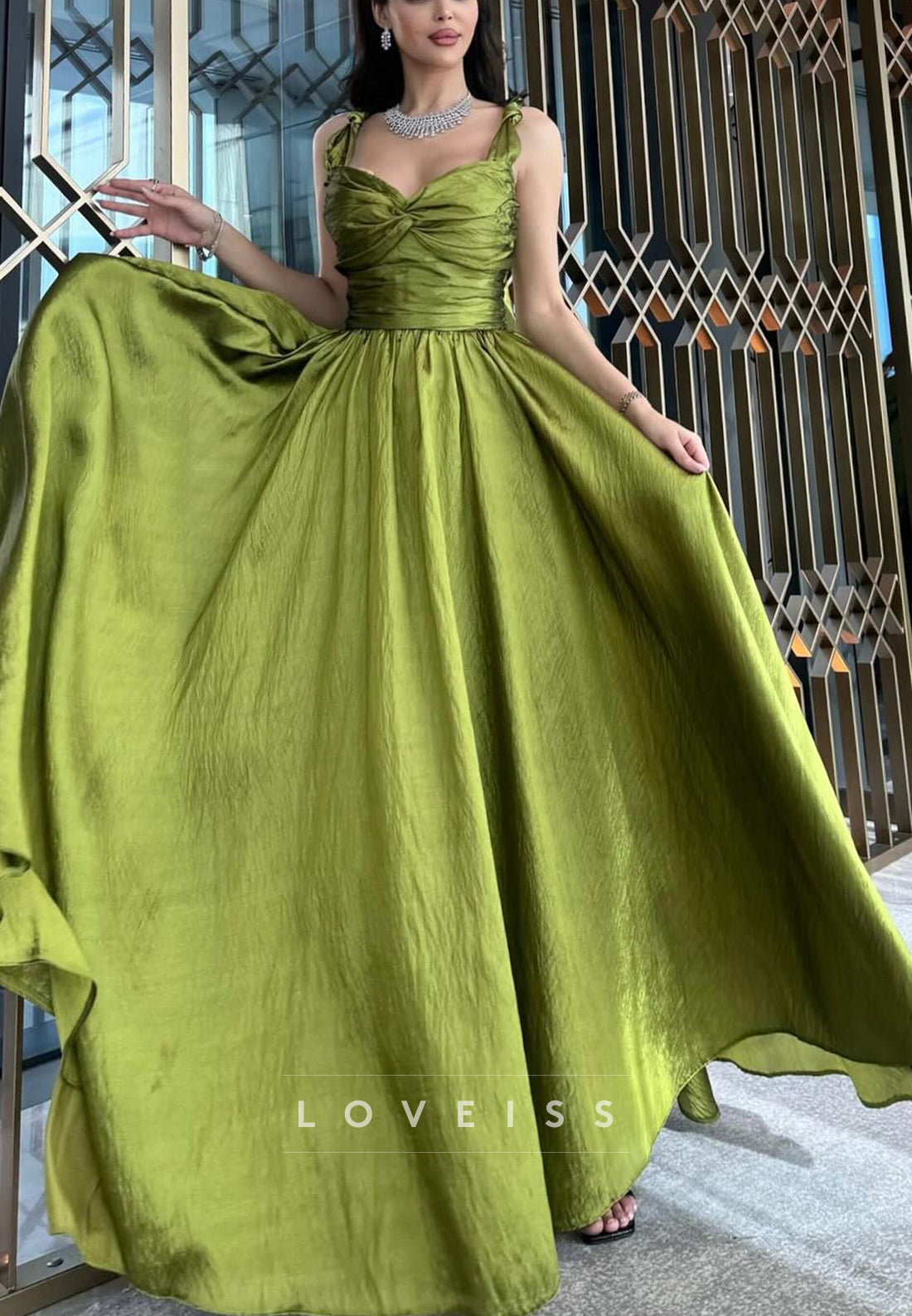 Sweetheart Straps Pleated A-Line Evening Dress