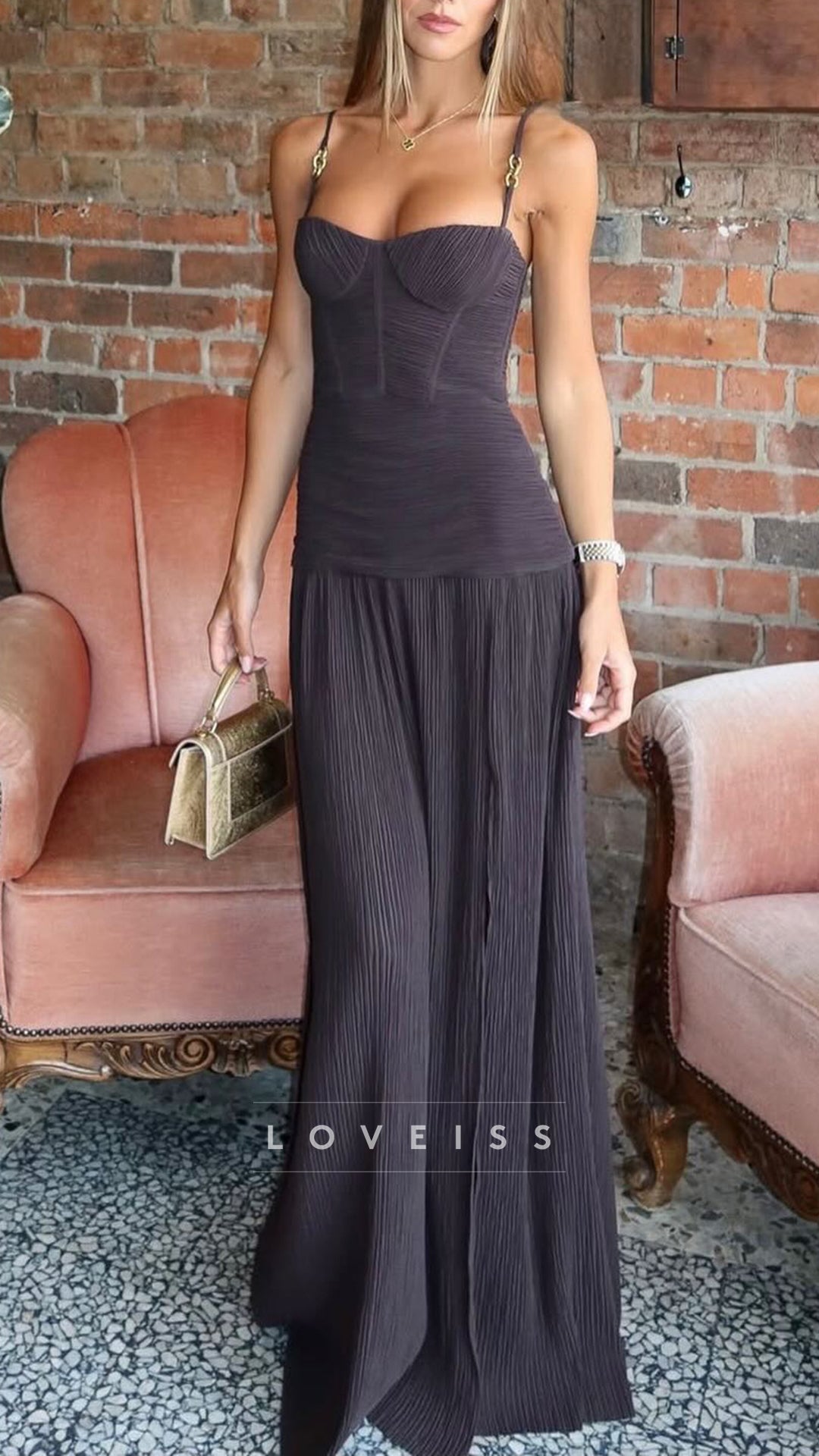 Sweetheart Straps Pleated A-Line Simple Prom Dress