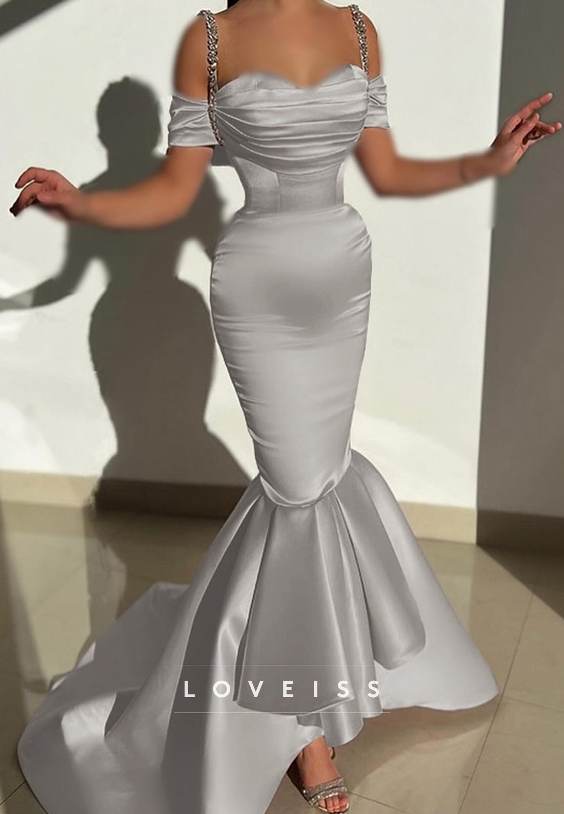 Sweetheart Straps Pleated Fitted Mermaid Evening Dress