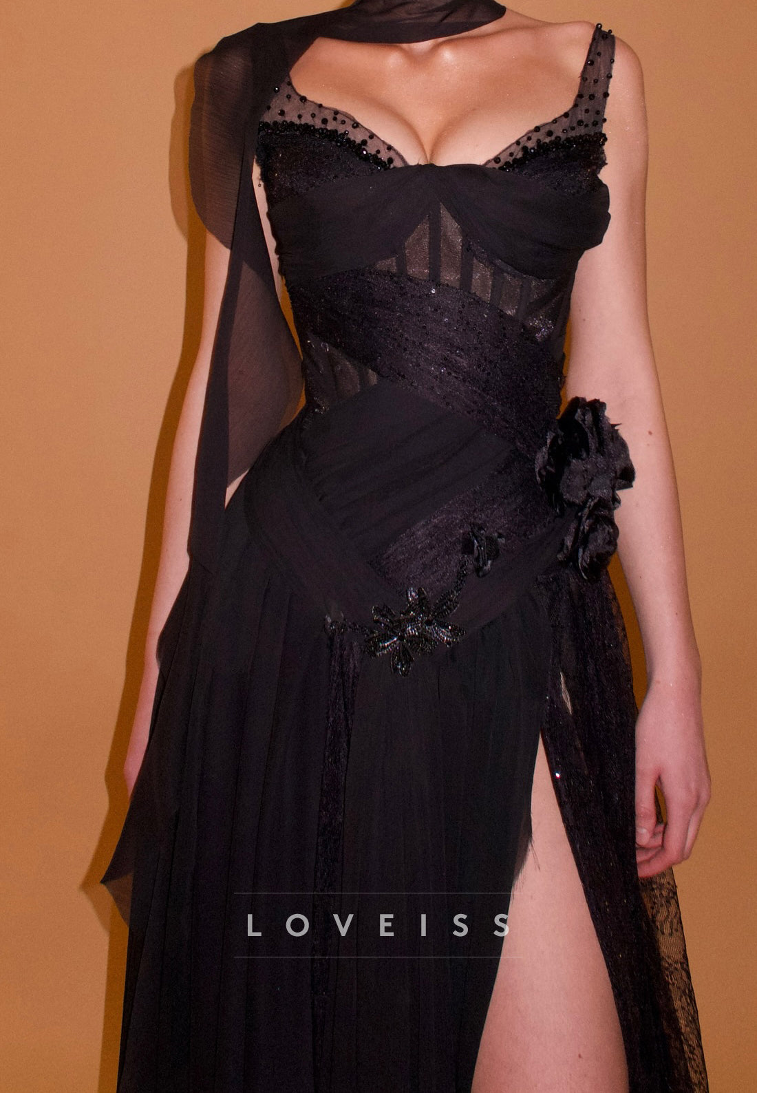 Sweetheart Straps Pleated Floral Embellished A-Line Prom Dress